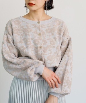 LADYMADE ベロアフラワージャガードニットカーデ