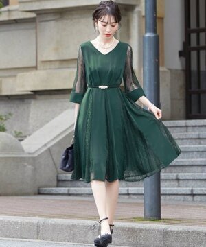 Dorry Doll レースｘシフォン　パネル切替スカートワンピースドレス