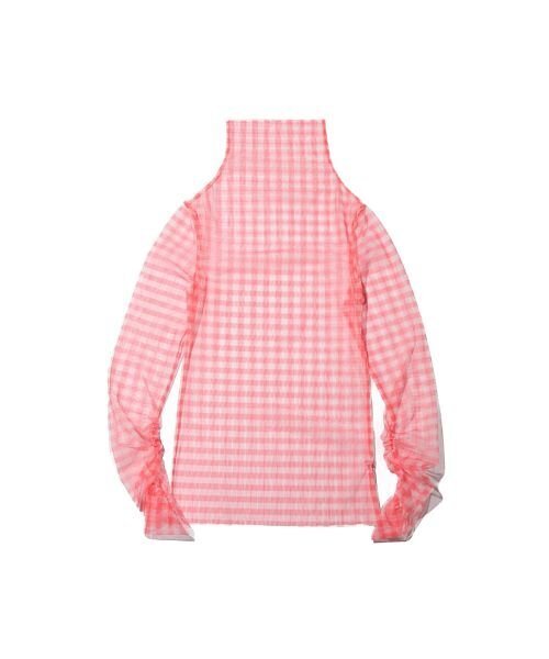atmos pink ギンガムチェックタートルオーガンジートップス