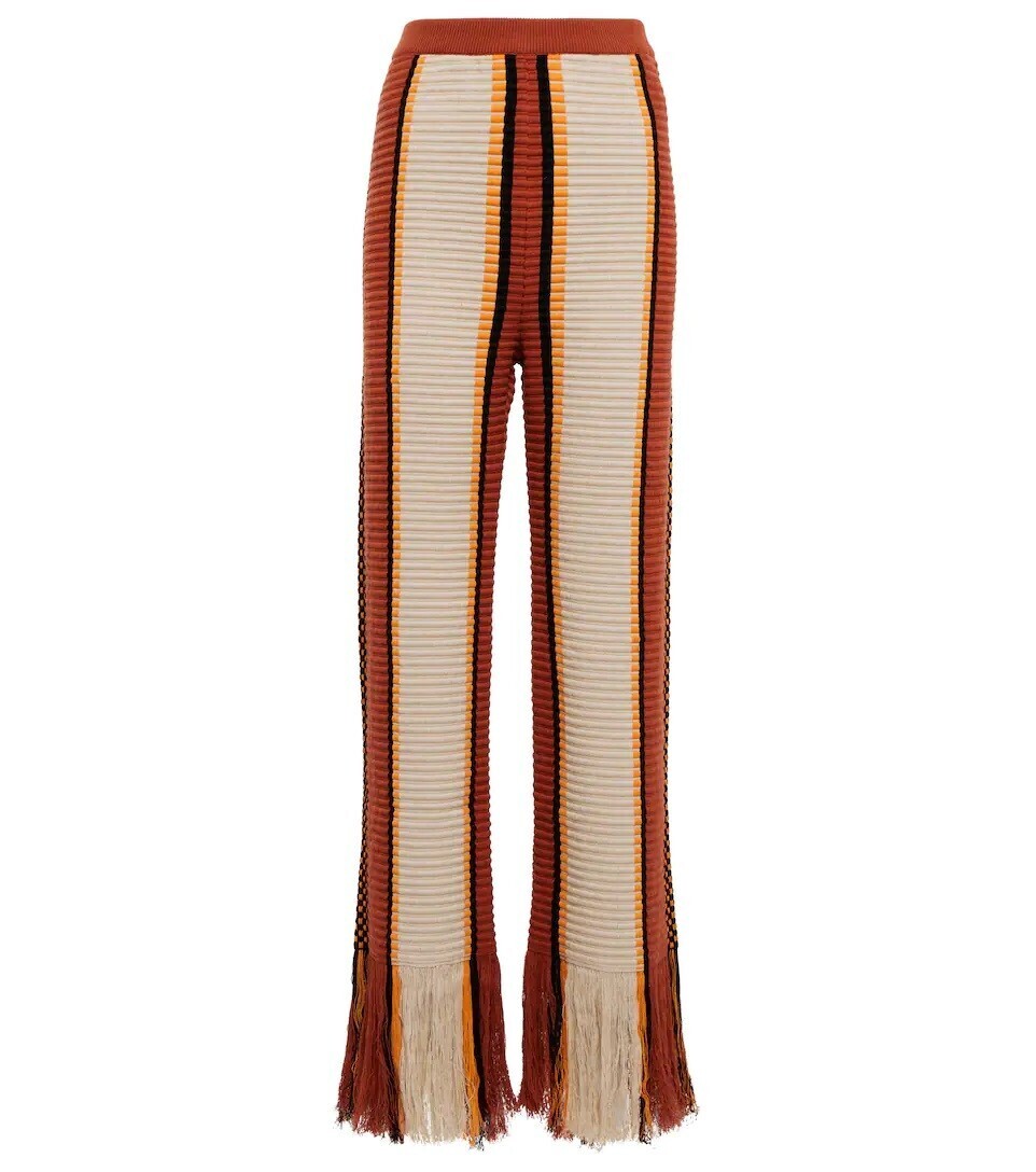 TOD'S High-rise cotton fringed pants