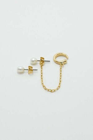 GOLDY プチ ウォーターパール ピアス × チェーン イヤカフ