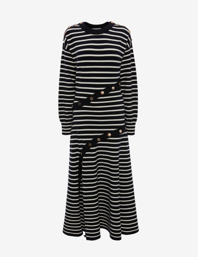 Alexander McQueen ボタン ストライプ ニット ミディドレス
