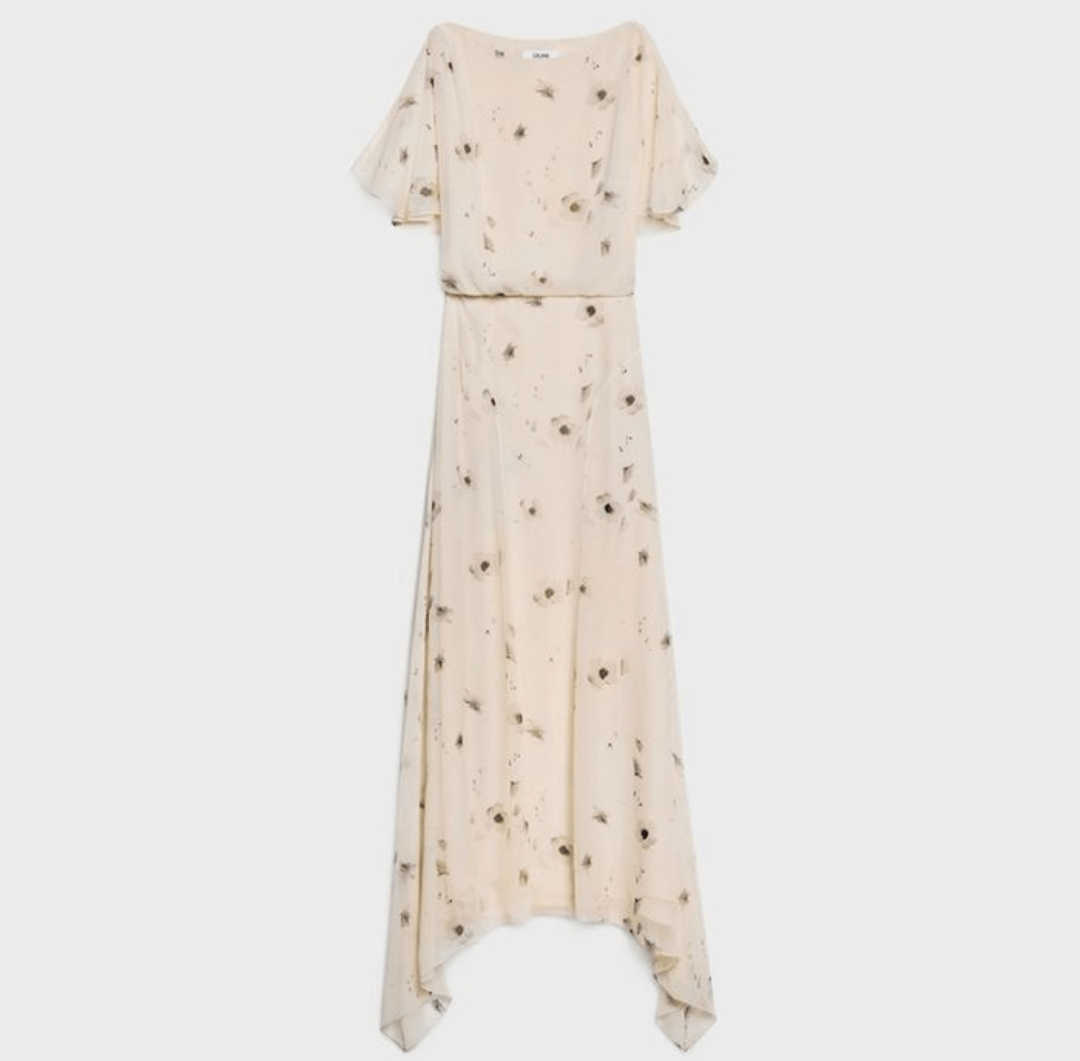 CELINE フローラルプリントシルクジョーゼットドレス