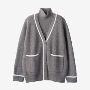 Dolce. レイヤード風ニットカーディガン【gray×white】