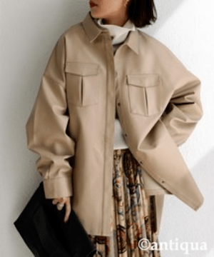 antiqua レザーシャツジャケット 合皮 レディース シャツ ・yp-00029