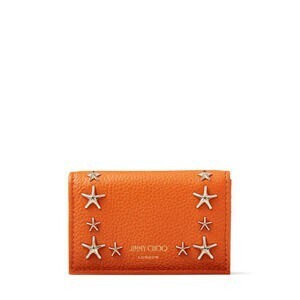 JIMMY CHOO NELLO スタースタッズ付き Amber Orange ソフトグレイニーカーフレザー・カードケース