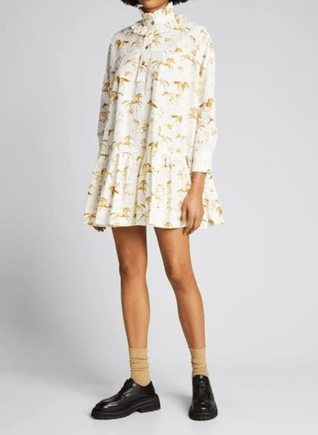 Ganni horse-print flared mini dress