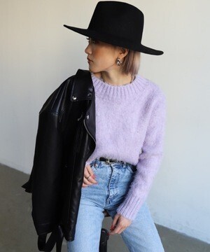 Blondey モヘアライクボトルネックショートニットトップス