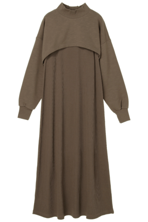 ALEXIA STAM Rib Knit Sleeveless Dress & Cropped Sweatshirt Set Khaki