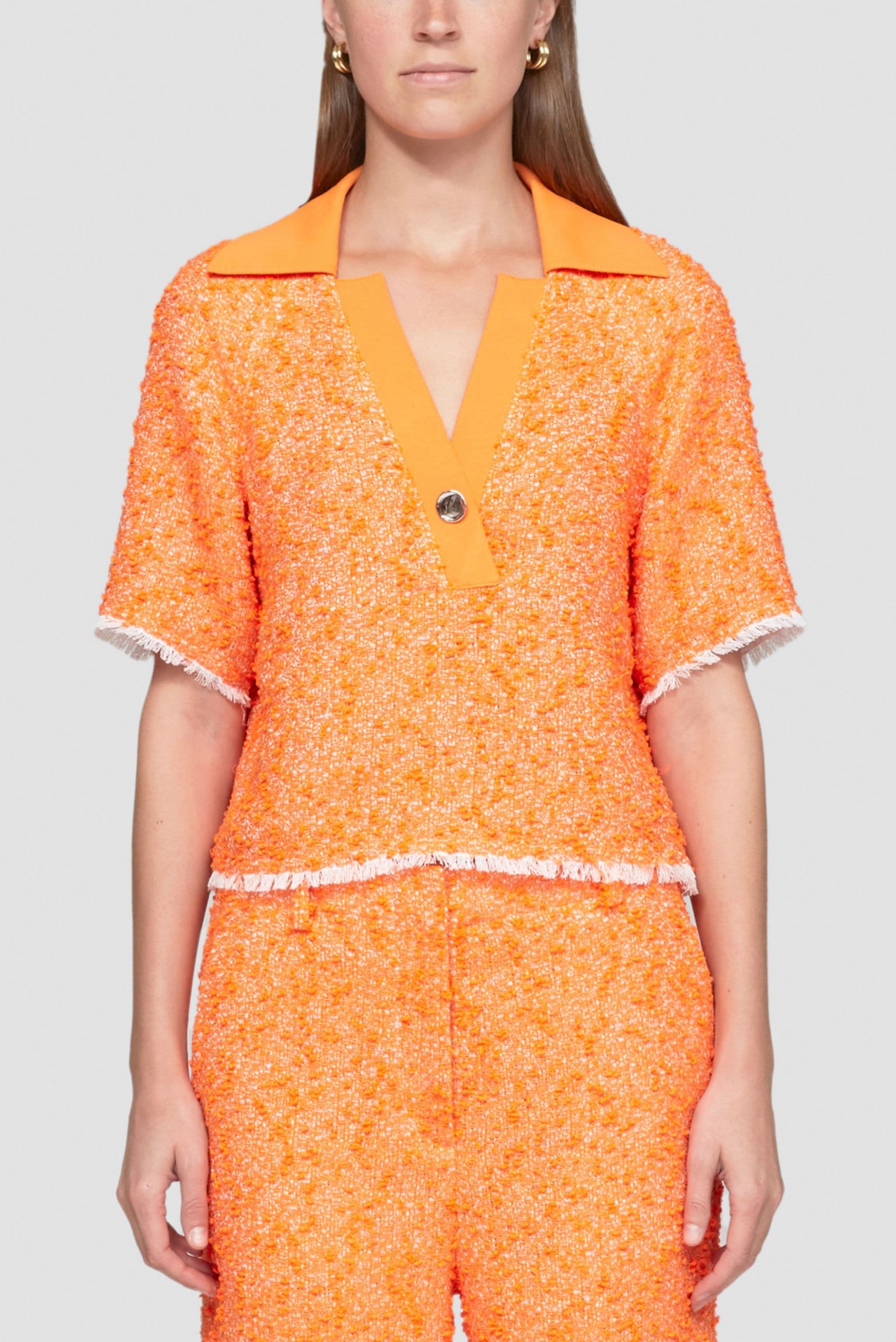 3.1 Phillip Lim Short Sleeve Tweed Polo Top