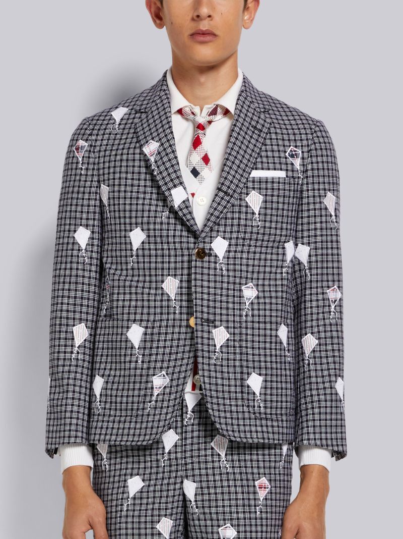 THOM BROWNE.NEW YORK ネイビー サテンステッチ 凧パッチワーク サックジャケット