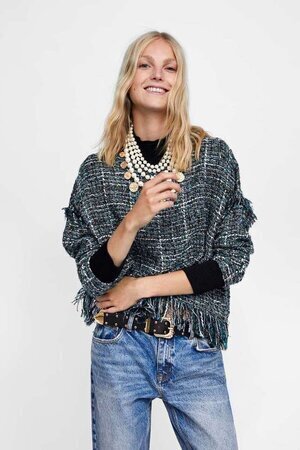 ZARA フリンジ付きツイードトップス