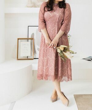 CLETTE プチハイネック総レースワンピースドレス