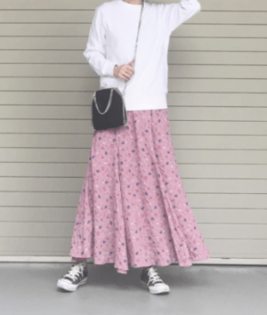 BayBee flower pattern flare skirt(dusty pink)