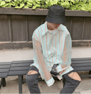 ONE WILL Sleeve seethrough striped shirt