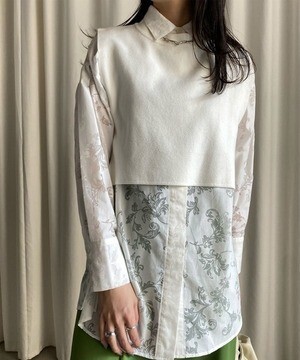 Ameri VINTAGE VEST SET SHEER PATTERN SHIRT