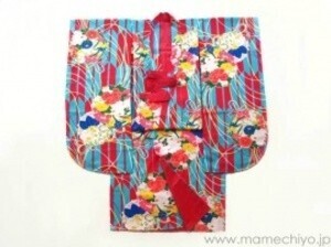 豆千代モダン 袷着物 花薬玉 ブルー