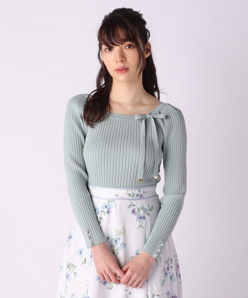 LAISSE PASSE サイドリボンパワーショルダーニット