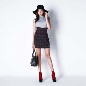 LADYMADE Check High Waist Cutting Tuck Skirt【LM251532】