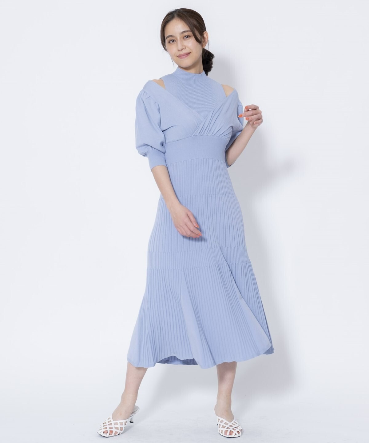 And Couture カシュクールレイヤード5分袖ニットプルオーバー