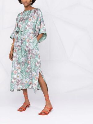 Tory Burch フローラルプリントフレアシルクドレス