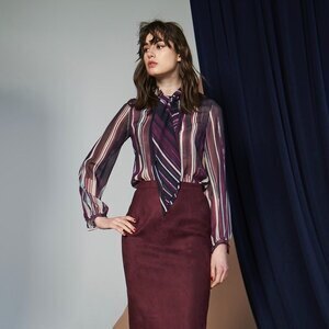 Akiko Ogawa シルクシフォン ストライププリント ブラウス