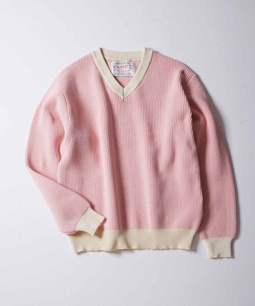 ADAM ET ROPE' カレッジニット Vネック オーバーシルエット ワッペン付