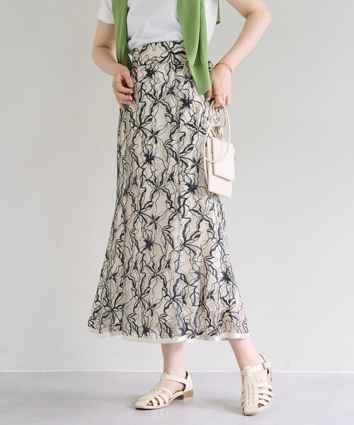 natural couture 長さ変えられるパイピングレーススカート