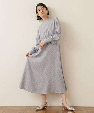 NATURAL BEAUTY BASIC [洗える]リーフプリントバンドカラーワンピース