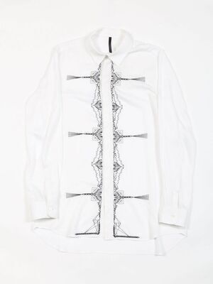 GalaabenD 刺繡 フライフロントシャツ / Embroidery Regular Fly Front Shirts / ホワイト