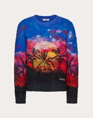 VALENTINO パームスケープエンブロイダリー クルーネックニットプル