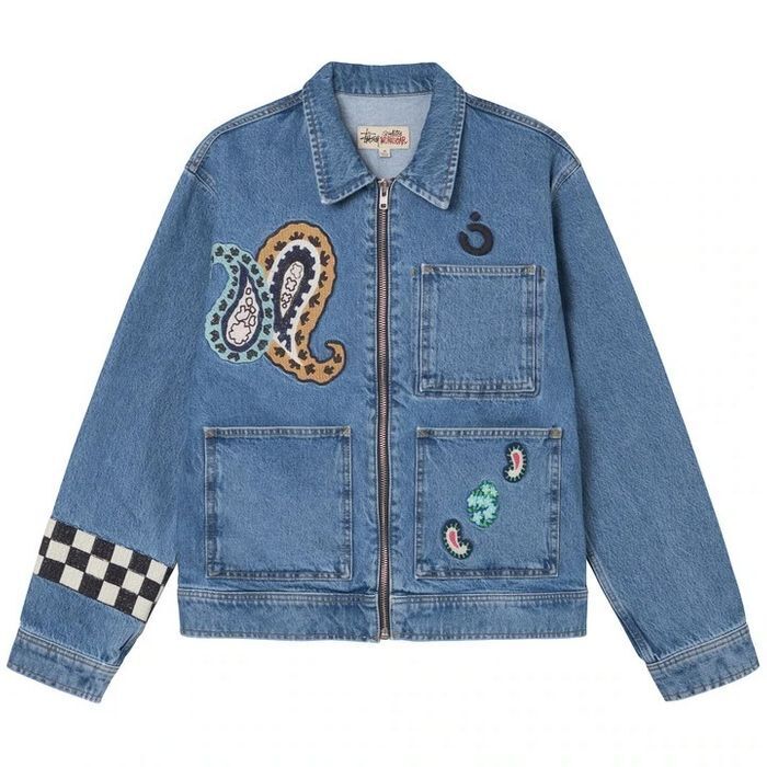 STUSSY DENIM ZIP WORK JACKET 刺しゅう