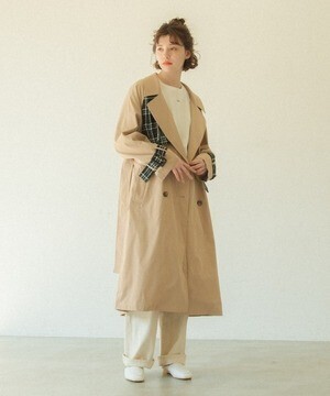 idem zephyr trench coat/チェックプリーツトレンチコート