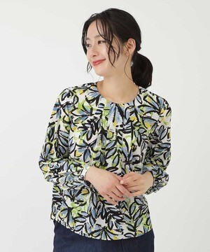 HIROKO BIS 【洗濯機で洗える】ボタニカルアートプリントプルブラウス