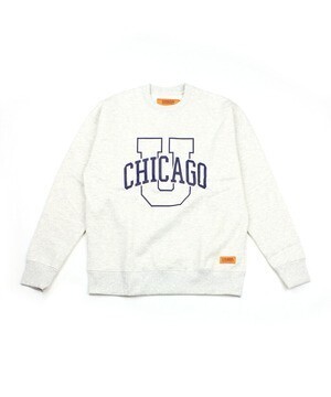 UNIVERSAL OVERALL カレッジロゴ 裏起毛 クルーネック スウェットプルオーバー U CHICAGO