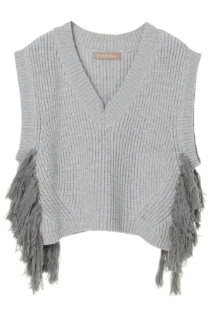 ALEXIA STAM Side Fringe Cropped Knit Vest Gray