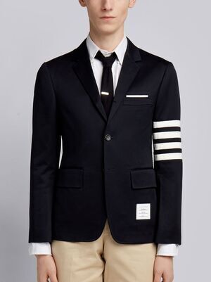 THOM BROWNE.NEW YORK ネイビー コットン アンコストラクト シングルブレスト 4BAR クラシックジャケット