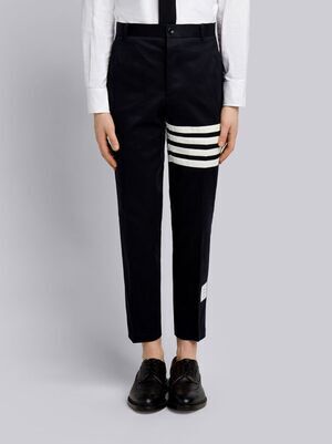 THOM BROWNE ネイビー コットンツイル ニット シームド 4BAR アンコンストラクテッド チノトラウザー