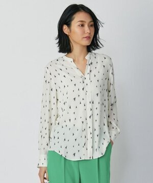ICB 【UVケア・速乾】Back Satin Amunzen 配色キーネック長袖ブラウス