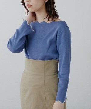 natural couture 一枚で大人フェミニン袖口配色スカラップニット