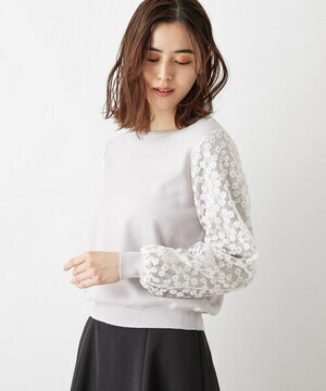grove マーガレット刺繍袖ニットプルオーバー