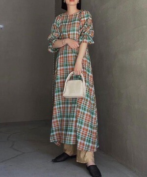 Ameri VINTAGE LACEY CHECK PUFF DRESS
