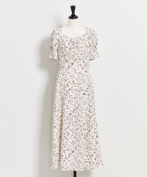 Noela フラワープリントパフスリーブワンピ