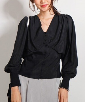 LADYMADE ウエストコルセットギャザースリーブブラウス