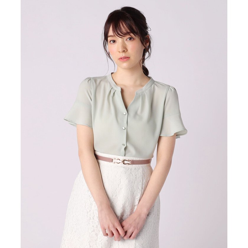 LAISSE PASSE フロントボタンフレアスリーブブラウス