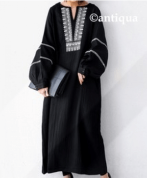 antiqua 刺繍ワンピース ワンピース レディース 長袖 ロング・yp-00041