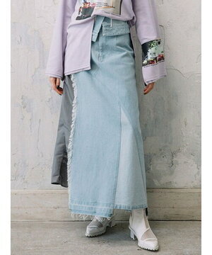 AULA AILA NYLON COMBINATION DENIM SKIRT