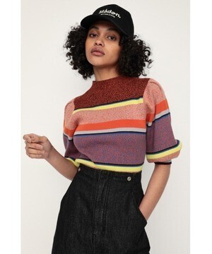 SLY MULTI BORDER PUFF TOPS マルチ ボーダー パフスリーブ トップス