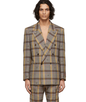 GUCCI ブラウン チェック テーラード ジャケット