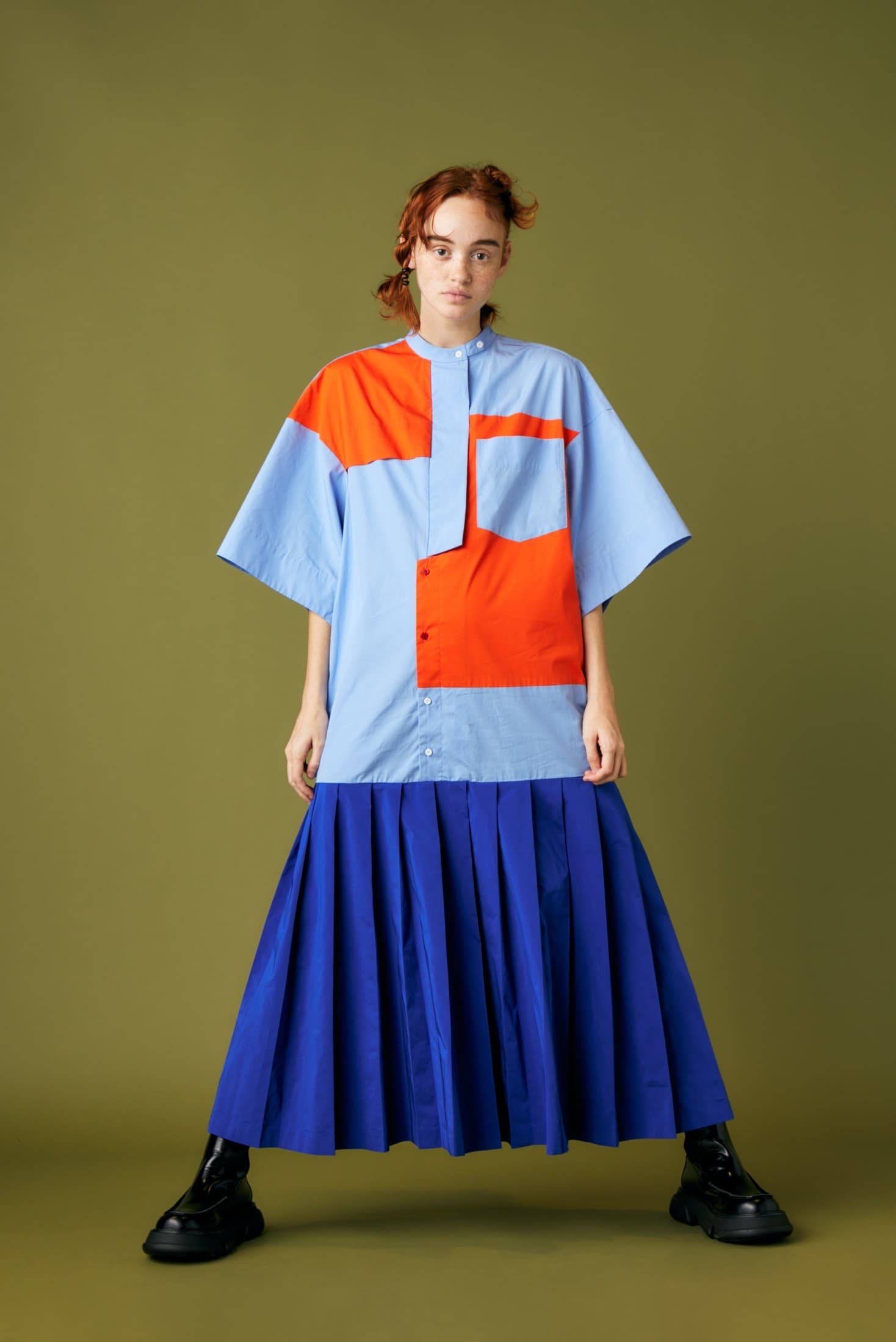 ENFOLD COTTONタイプライター HALFSLEEVE DRESS